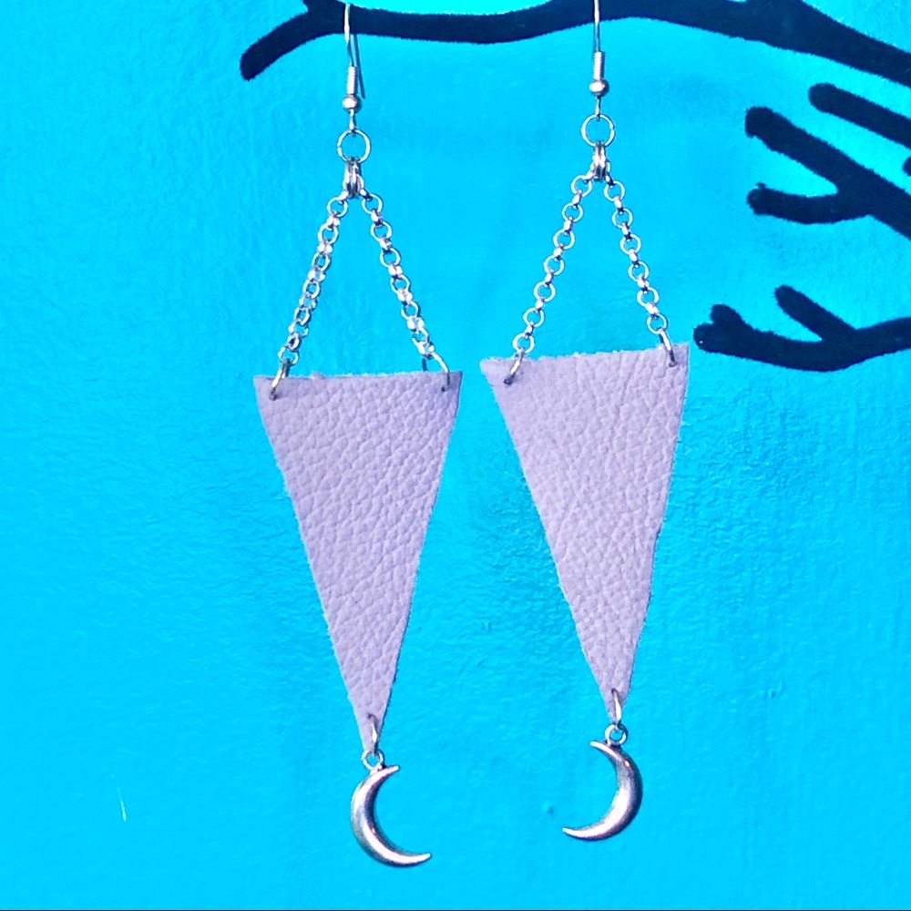 Moons 🌙 & Grey Leather Earrings